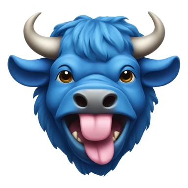 Serious blue bull head with the tongue is sticking out and teasing sticker