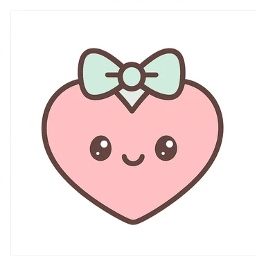pink heart with a bow behind it, cute kawaii style sticker