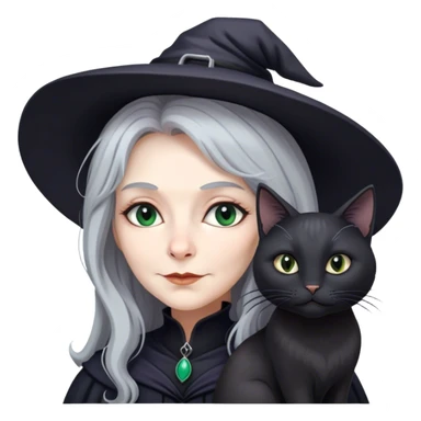 Long grey haired witch with black cat sticker