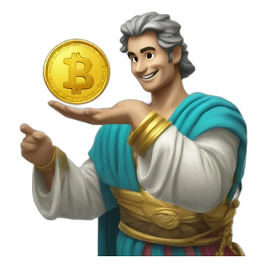 genie with a unnamed coin in his hand on the crypto coin graph arrow sticker