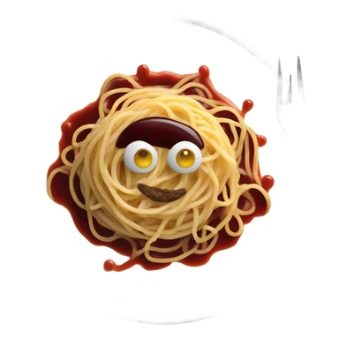 Spaguetti with a burgundy sauce in a white plate sticker