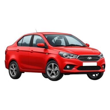 One Red Lada Vesta car with black discs standing sideways sticker