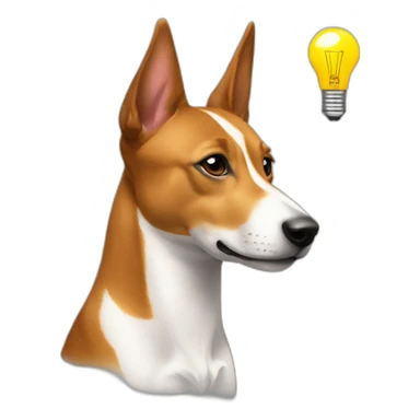 Basenji holds a pencil and has a light bulb shining above his head as an idea. sticker