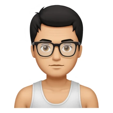 portrait of man, wearing a tank top, square glasses, black hair sticker