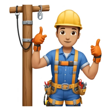 Un electricista subido en el poste de luz con todos sus implementos de seguridad haciendo like sticker