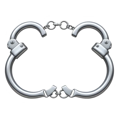 A pair of elegant handcuffs emoji made of silver chrome, smooth rounded design, glossy metallic reflections, luxury fetish aesthetic, minimal iOS emoji style, centered, clean white background sticker