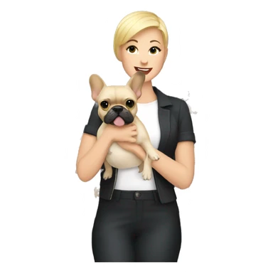 Blonde short hair woman holding French bulldog sticker