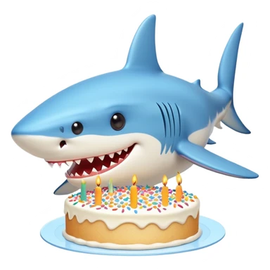 cute blue shark giving a kiss to a birthday cake sticker