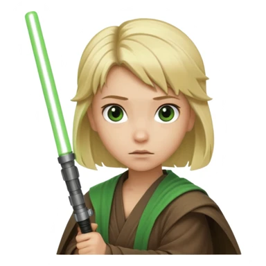 Young jedi with blonde hair holding a green lightsaber sticker