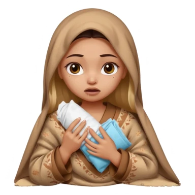 a pretty bratz fair indian girl wearing a brown pajamas and blnaket, dark circles, crying, holding tissues sticker