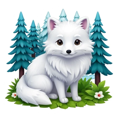 Hyperrealistic, mirco-detailed, adorable Arctic fox, in a lush forest, still life, colorful, 4k. Must not be blurry, no emoji icons, no emoji faces, dpi 300, 5000x5000px sticker