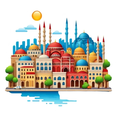 Cinematic Realistic Istanbul Pop Culture Emoji, depicted with a vibrant portrayal of the bustling cityscape rendered with lively textures and energetic, urban lighting. sticker