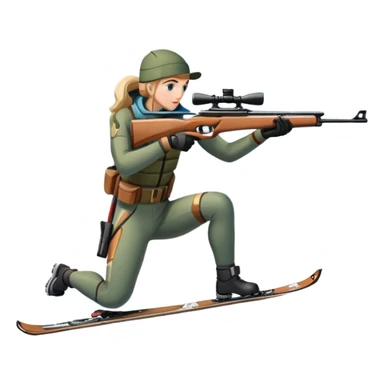 An icon showing a snowy landscape with pine trees, mountains, and a clear sky with a biathlete aiming a rifle in the foreground, wearing winter gear and skis. Transparent background emphasizes the precision, endurance, and beauty of this winter sport. sticker