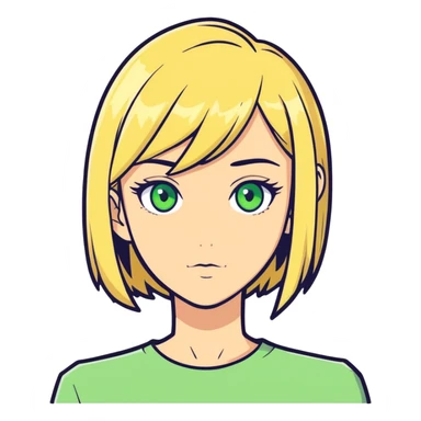 blonde girl with green eyes skinny and with an elongated bob sticker