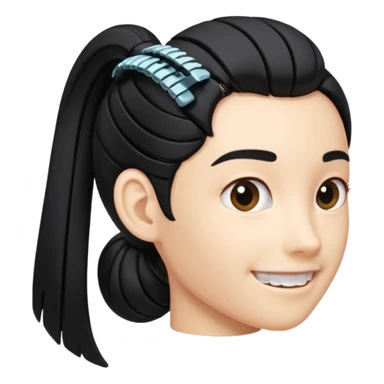 a curved hair accessory with teeth on both sides that hinge together, designed to secure hair in a vertical ponytail sticker