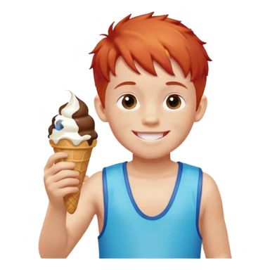 boy kid red haired wearing arm floaties, eating ice cream sticker