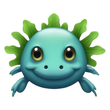 Un axolotl bleu foncé avec ses "oreilles" verte   sticker