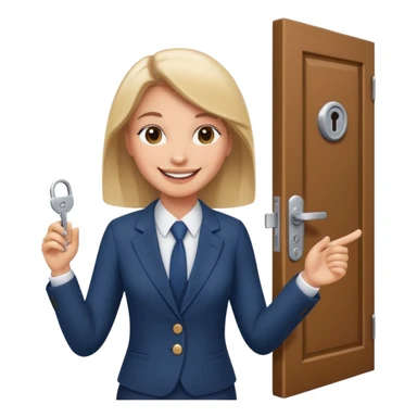 Corretor de imóveis abrindo porta com chave sticker