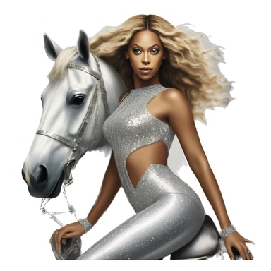 beyonce wearing silver crystal leotard sitting on silver horse renaissance album cover sticker