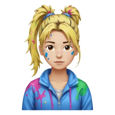 Artist with messy ponytail sticker