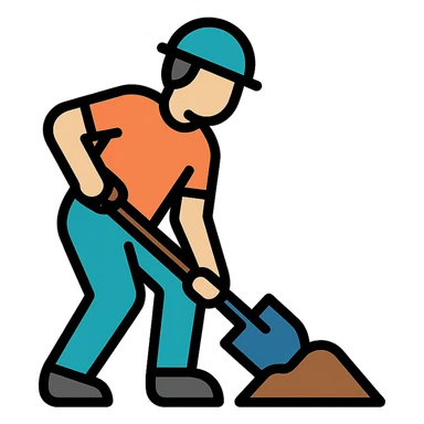 color outline icon of a man digging with a shovel sticker