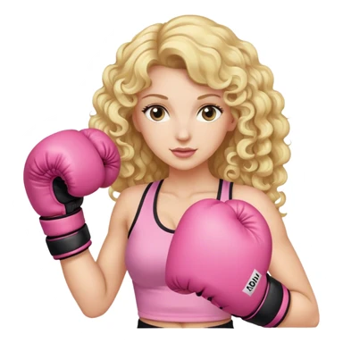 Blonde curly long hair lady with pink box gloves sticker
