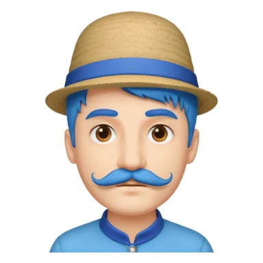 blue long haired man and small hat and mustache sticker