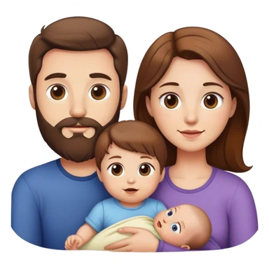 Famille 4 personne au cheveux brun 1 fils aîné 1 fille bébé  1 père avec barbe 1 mère sticker