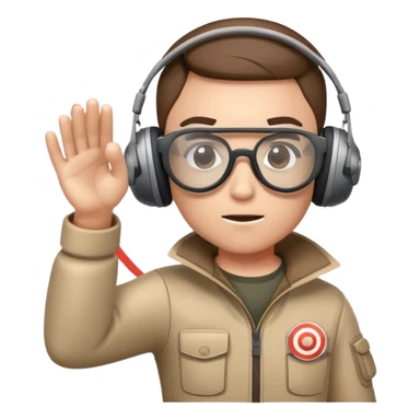 A focused shooter in protective headphones and special glasses, aiming precisely at a target. The setting includes a shooting range with clear markers and a calm, controlled environment, emphasizing concentration, accuracy, and the discipline of the sport sticker