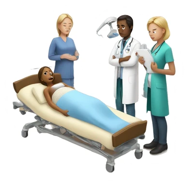 a woman gives birth and doctors stand nearby sticker