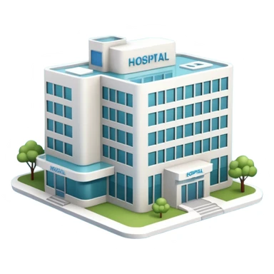 3d hospital outside, with text hospital sticker