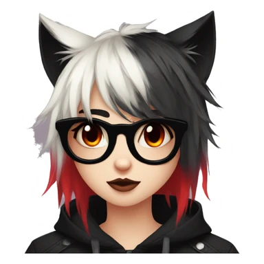 Anthro Edgy Cool Beautiful Black Cat-Fursona with Emo Hair-bangs with Red Streaks sticker