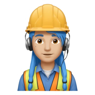 construction worker with long blue hair and headphones sticker