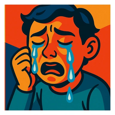 a person crying, realistic tears, expressive face, vibrant toon style sticker