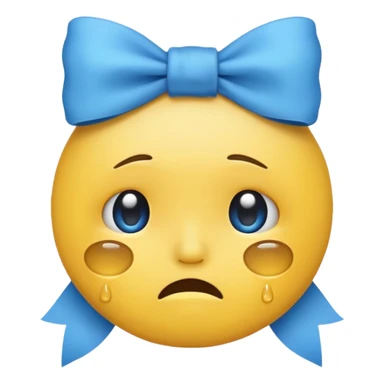 crying emoji with a blue bow on top sticker