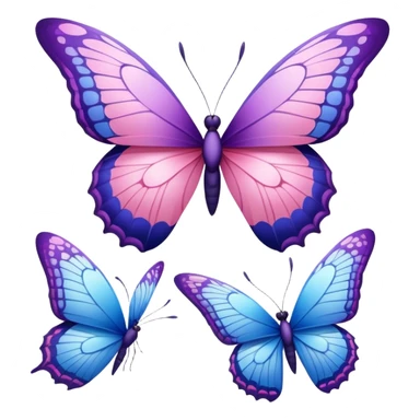 "A variety of pink, blue, and purple butterflies with intricate wing details."
 sticker