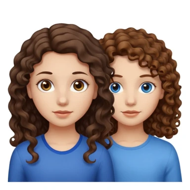 girl with dark brown wavy hair and light brown eyes next to a girl with light brown curly hair with blue eyes sticker