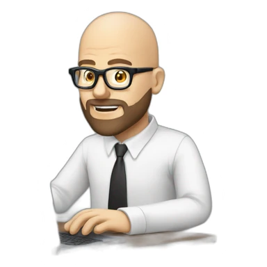 bald man with cool glasses and french beard typing on computer - having fun! sticker