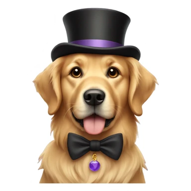 Golden retriever with a top hat sticker