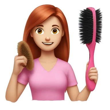 girl with auburn hair and a pink shirt brushing her hair with a boar bristle brush sticker