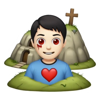 zombie emoji with short black hair and i ❤️ haunted mound t-shirt sticker