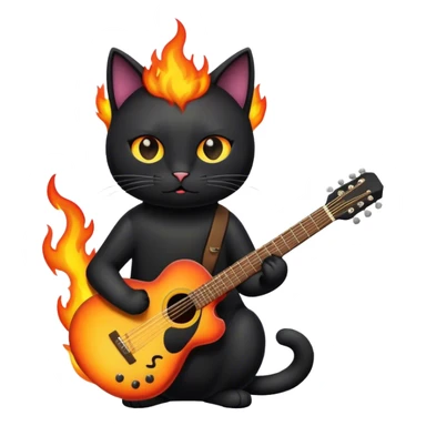 black cat with guitar on fire sticker
