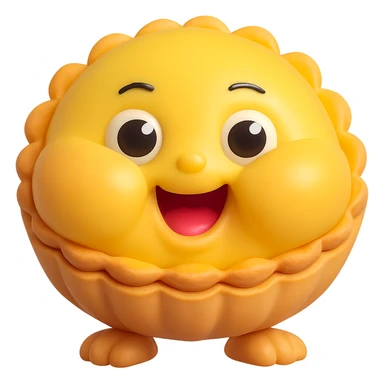 Make the cheeks even chubbier while keeping the cute 3D kawaii egg tart character style with a golden crispy tart shell, jiggly custard face, big watery eyes, expressive cartoon mouth, pastel color palette, comical exaggerated emotion, soft lighting, and glossy textures. Maintain transparent background and no text. sticker