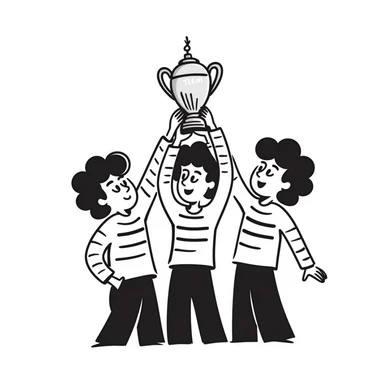 team celebrating with trophy sticker