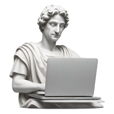 Italian statue using a laptop front sticker