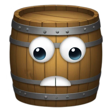 a barrel with eyes and a mouth sticker
