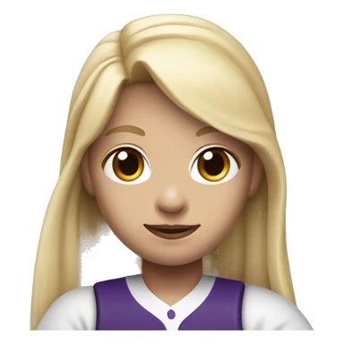 baseball card character. Blonde long straight hair. letter C logo. Purple and white uniform. sticker
