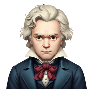 Cinematic Realistic Beethoven Portrait Emoji, depicted as a passionate composer with intense expressive features in period attire, rendered with rich textures and dramatic moody lighting that captures the turbulent genius of his music. sticker