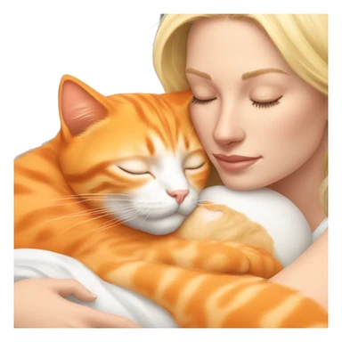 Orange kitty sleeping in the arms of blonde white woman sticker