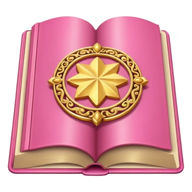 An open pink book with golden detailsls sticker